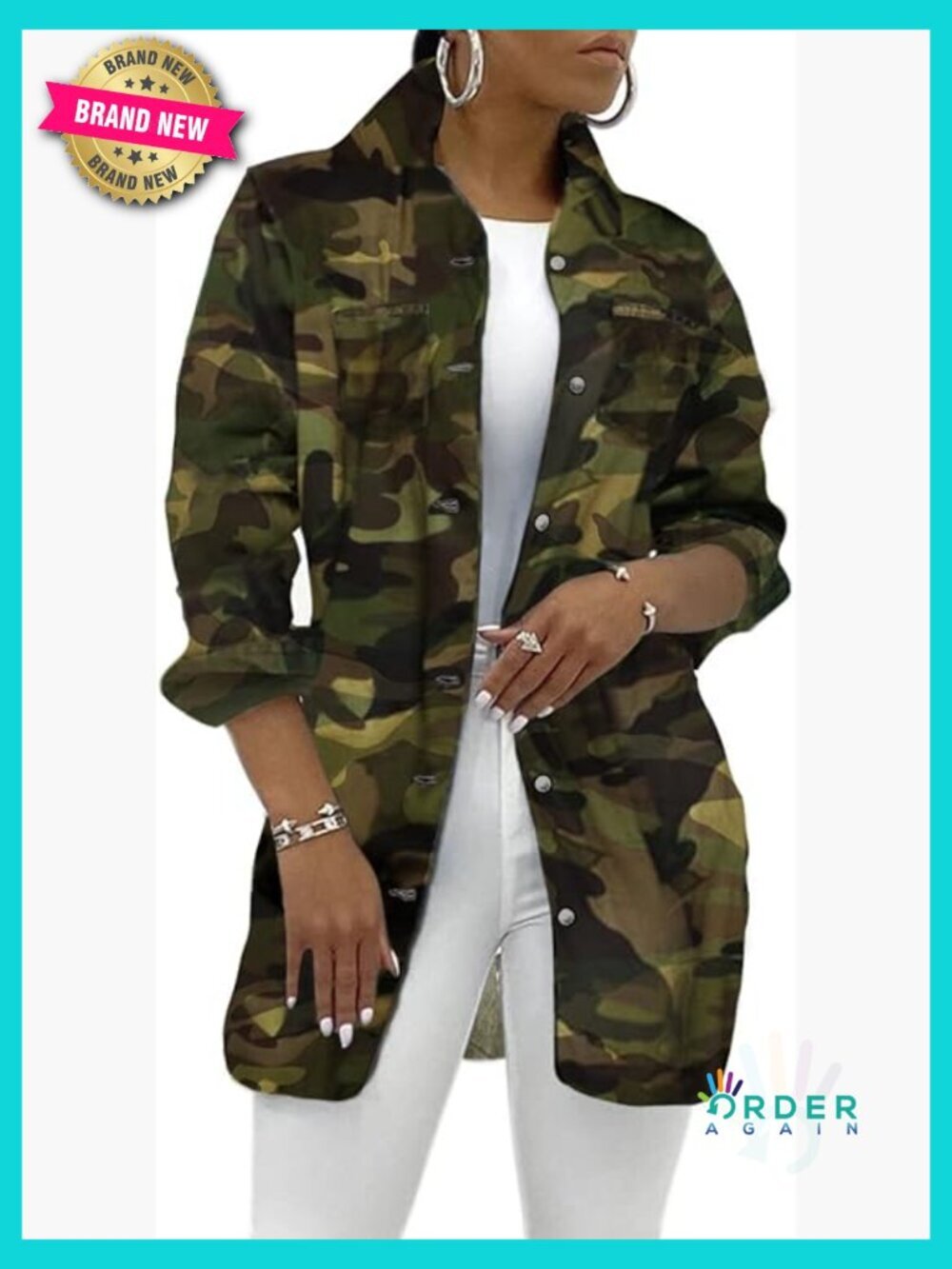 Slim Fit Camo Jean Jacket Long Sleeve Distressed Tassels Casual Trucker Denim